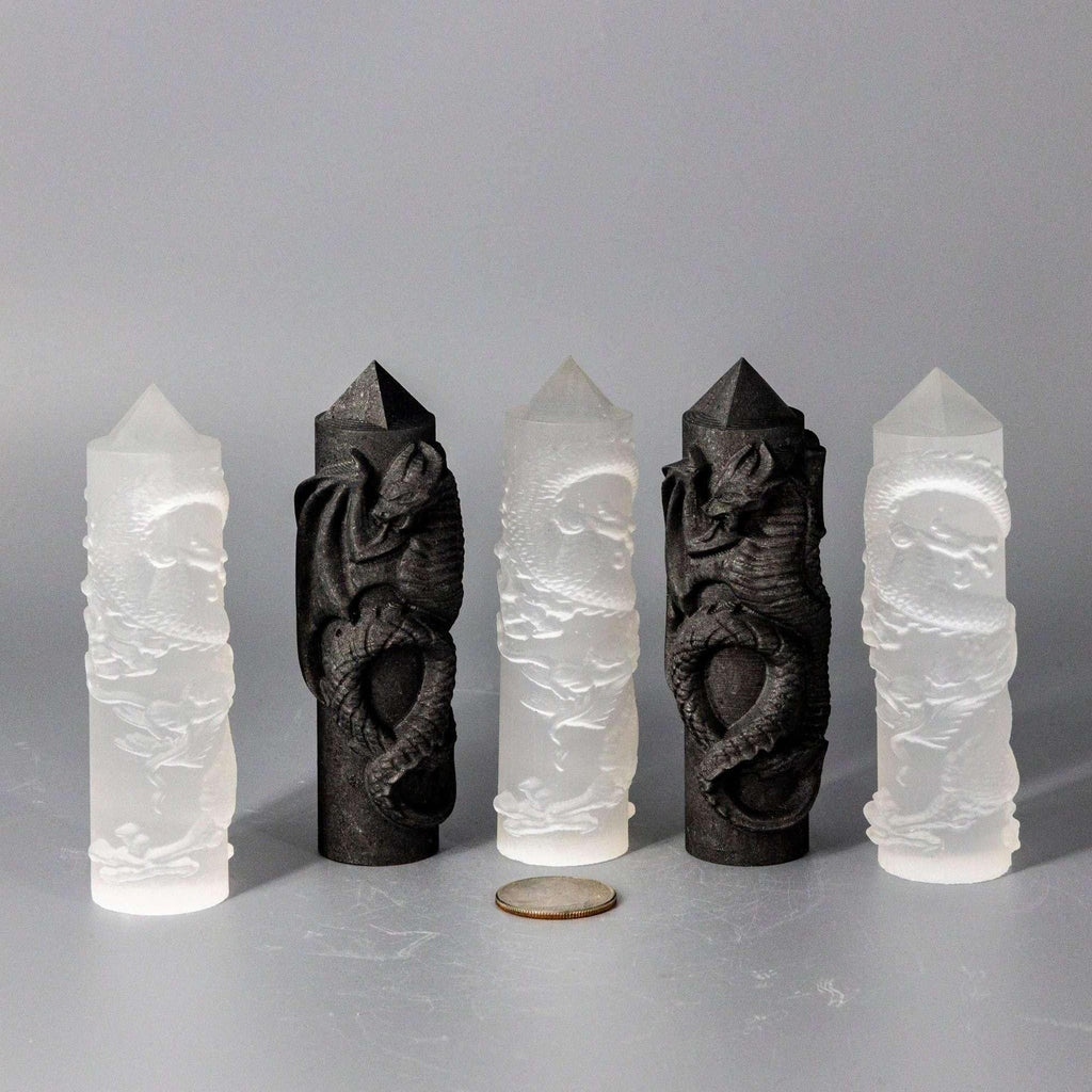 Selenite Shungite Crystal CNC Carved Dragon Tower Art - The misfit market