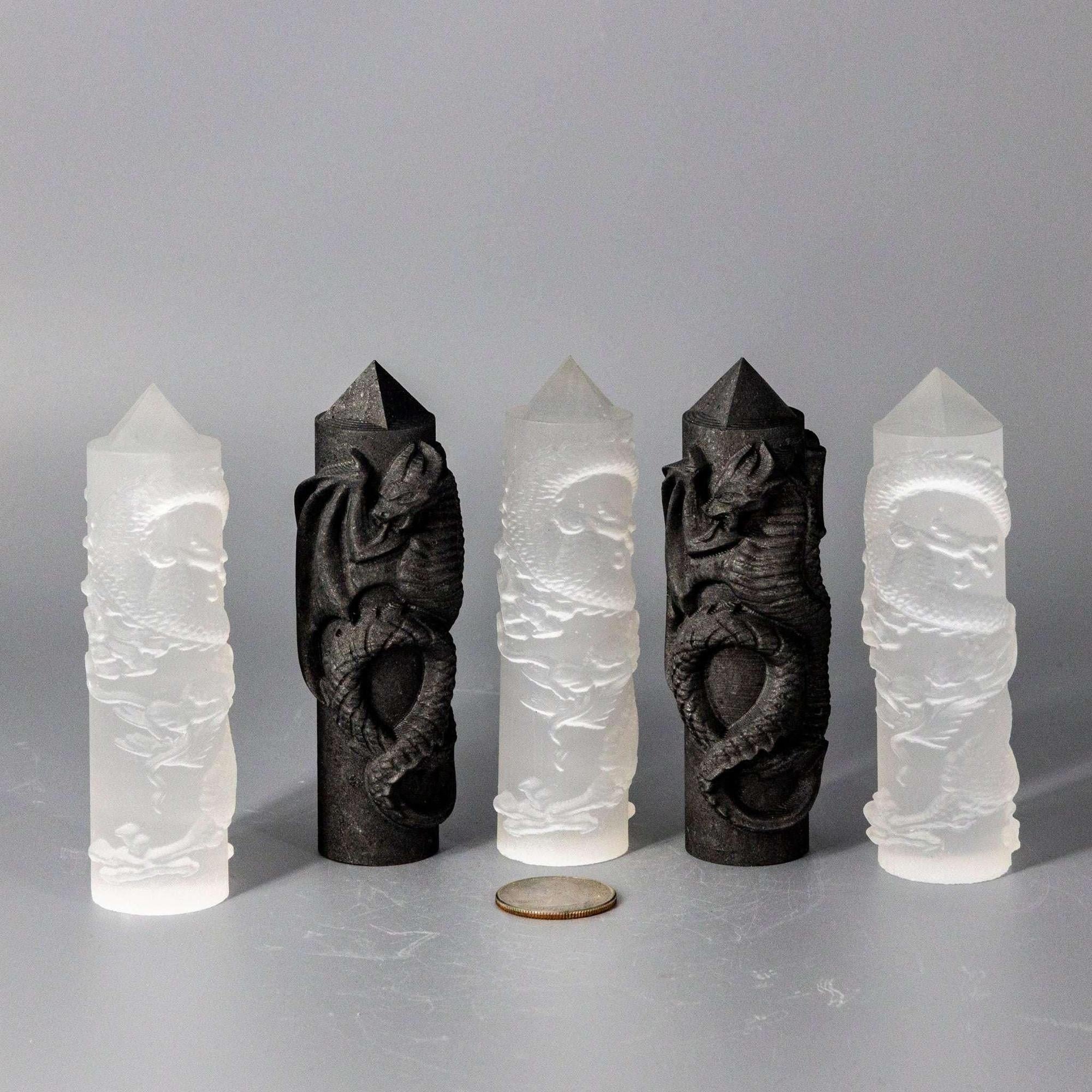 Selenite Shungite Crystal CNC Carved Dragon Tower Art - The misfit market