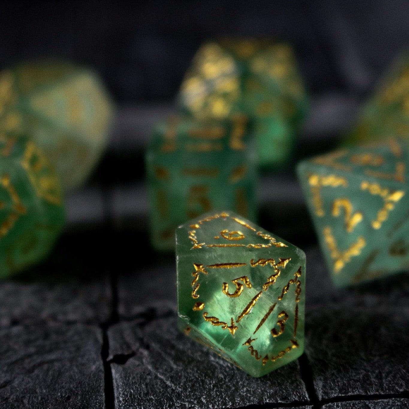 Vine Spike Green Fluorite Gemstone DND Dice Set - The misfit market