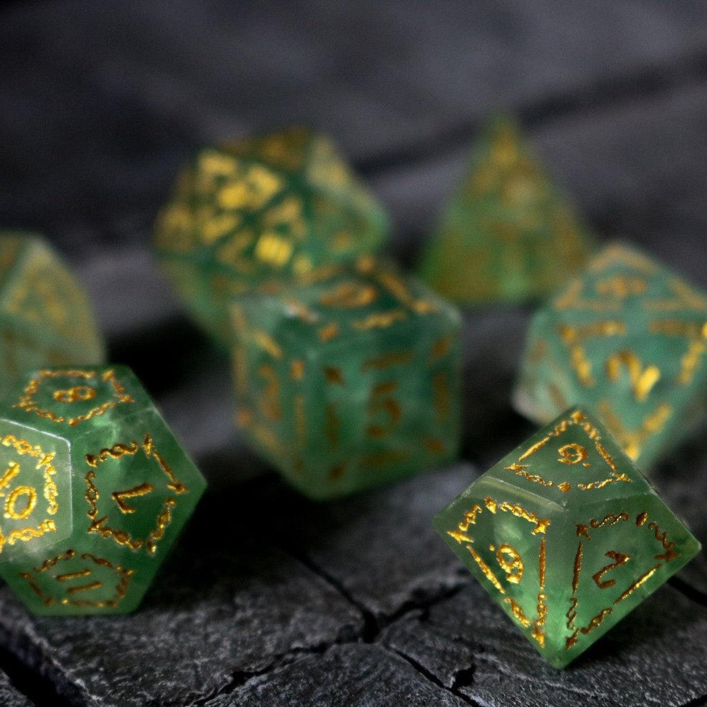 Vine Spike Green Fluorite Gemstone DND Dice Set - The misfit market