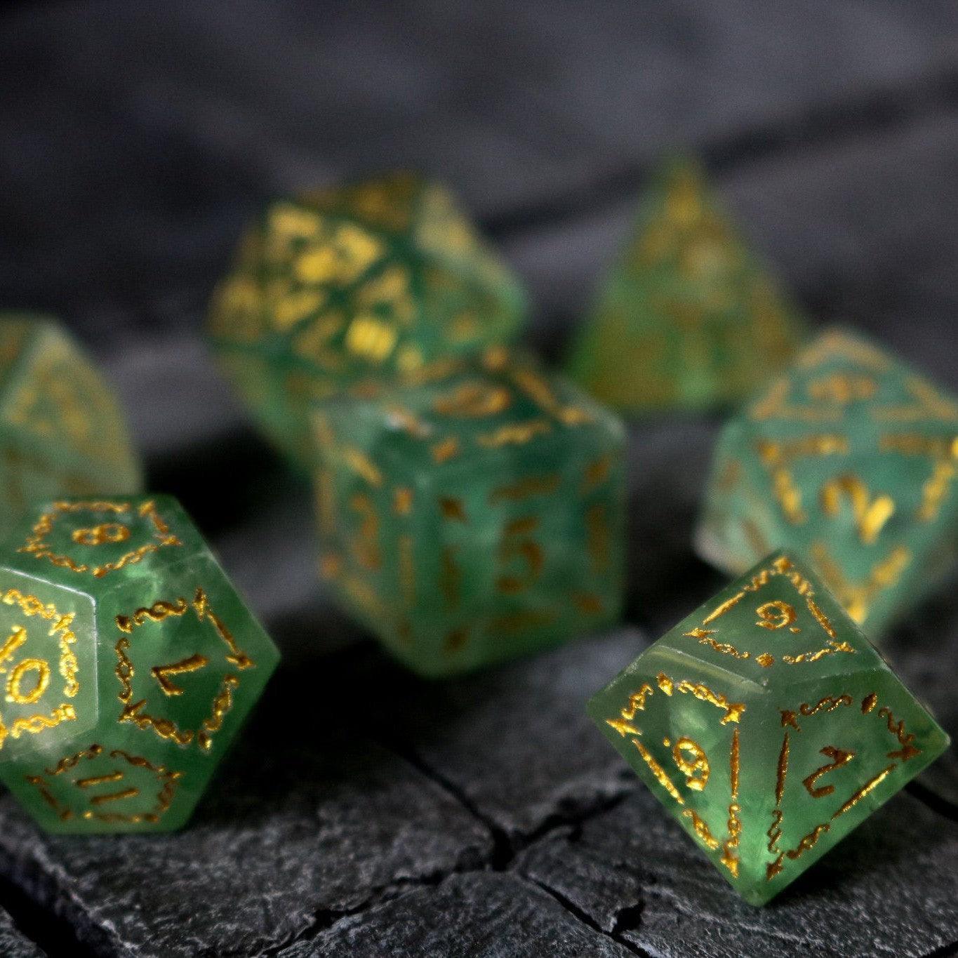 Vine Spike Green Fluorite Gemstone DND Dice Set - The misfit market