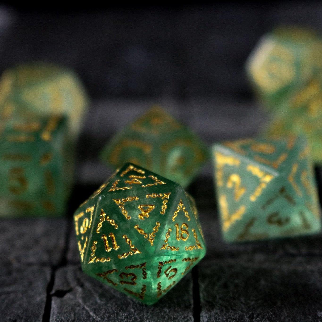 Vine Spike Green Fluorite Gemstone DND Dice Set - The misfit market