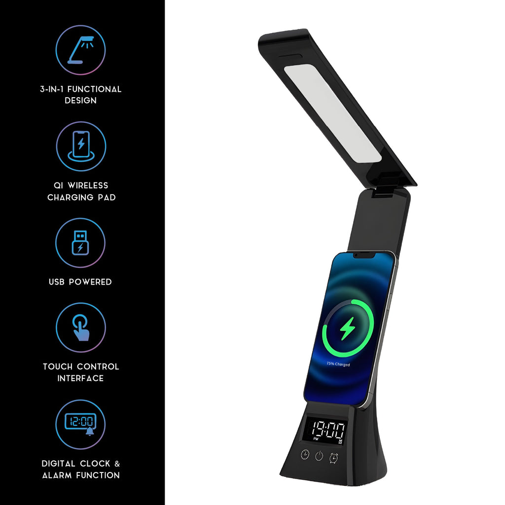 Pursonic 3-in-1 LED Desk Lamp with Wireless Charger and Alarm Clock – Sleek, Smart, and Space-Saving - The misfit market