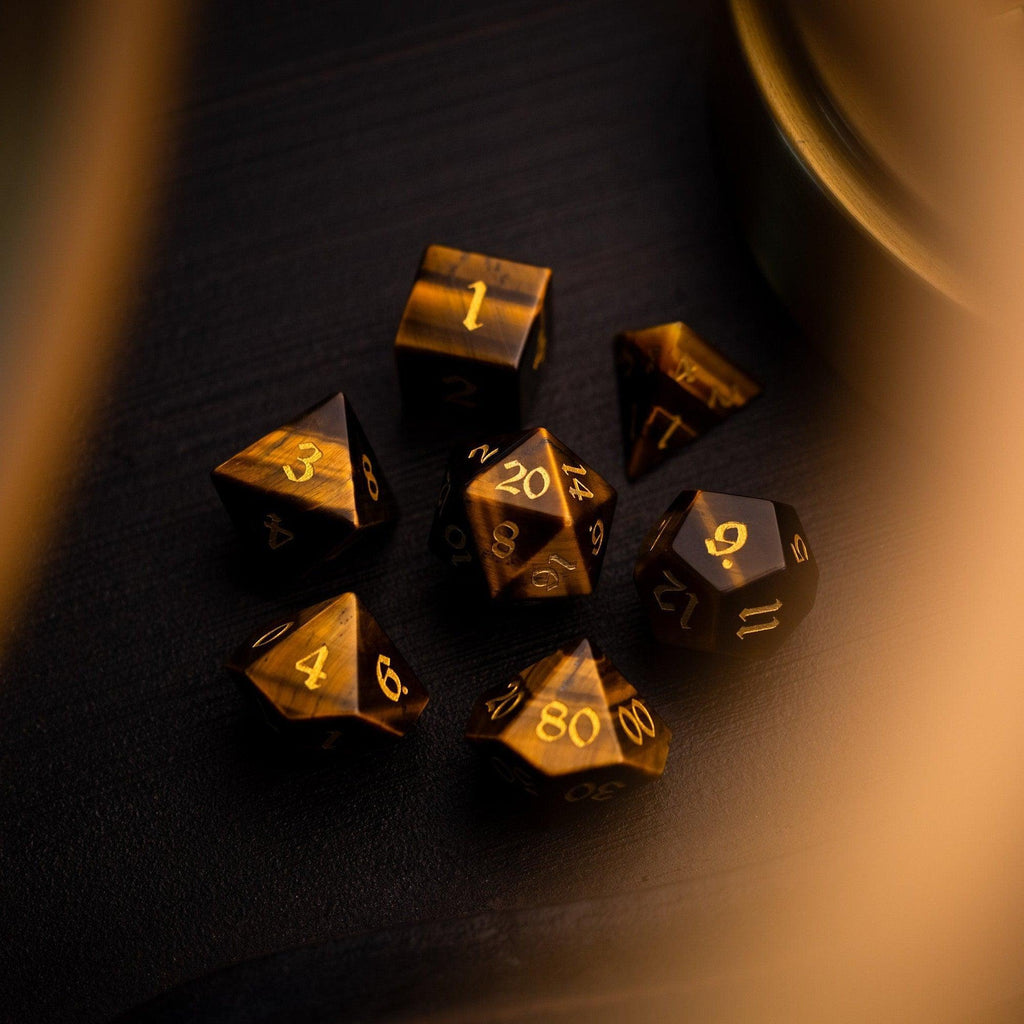 Yellow Tigers Eye Gemstone DND Dice Set - The misfit market