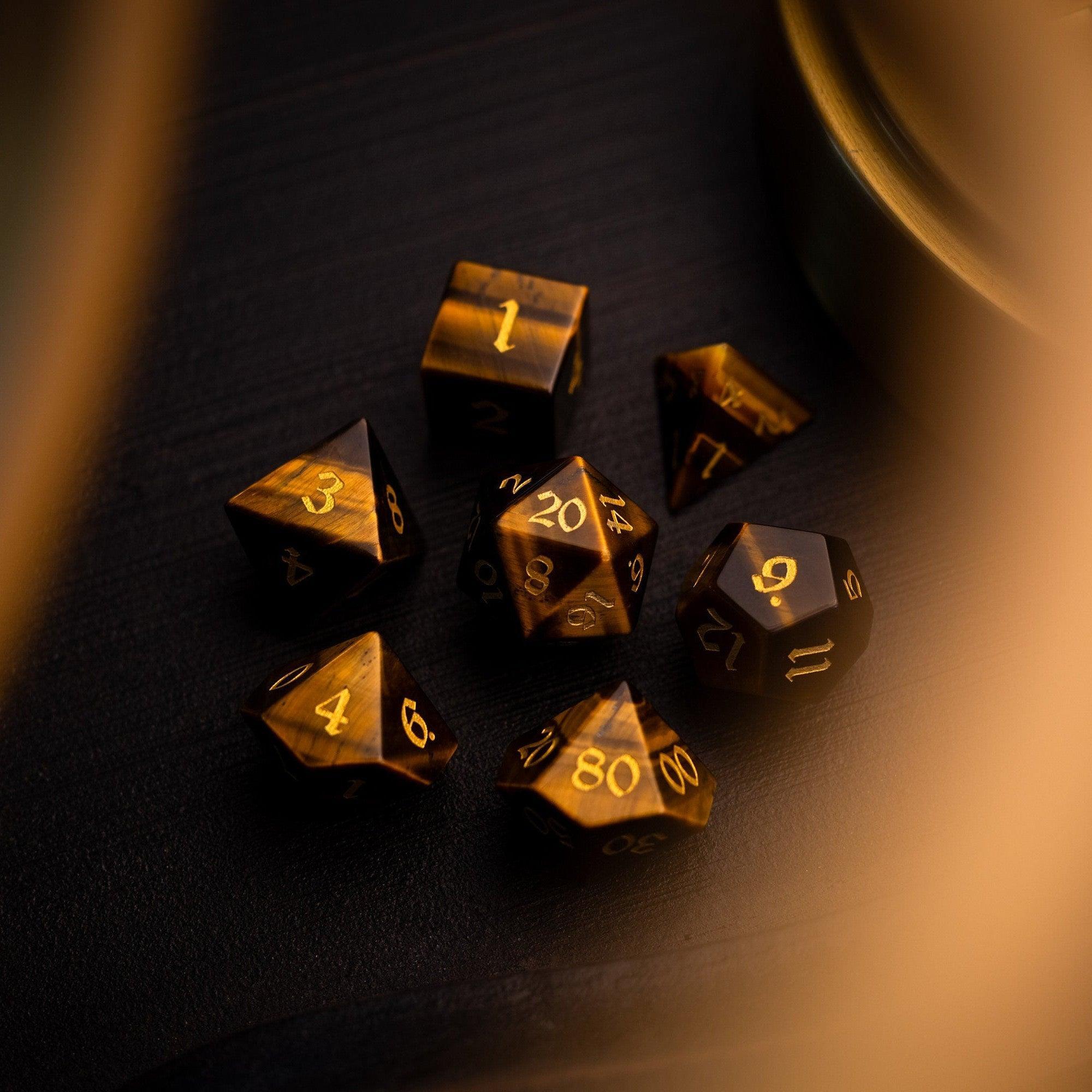 Yellow Tigers Eye Gemstone DND Dice Set - The misfit market