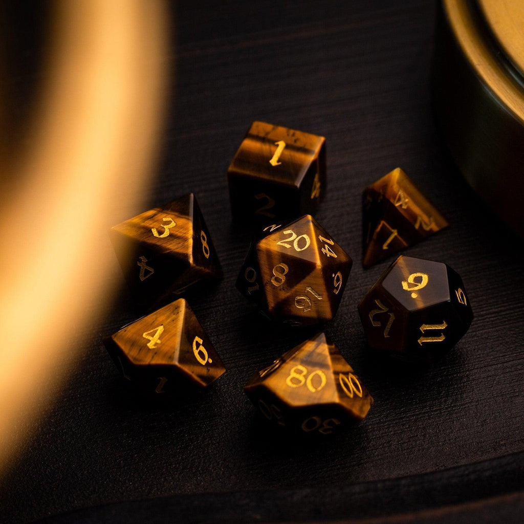 Yellow Tigers Eye Gemstone DND Dice Set - The misfit market