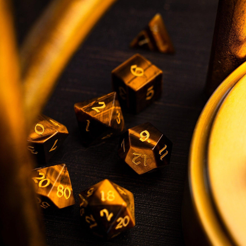 Yellow Tigers Eye Gemstone DND Dice Set - The misfit market