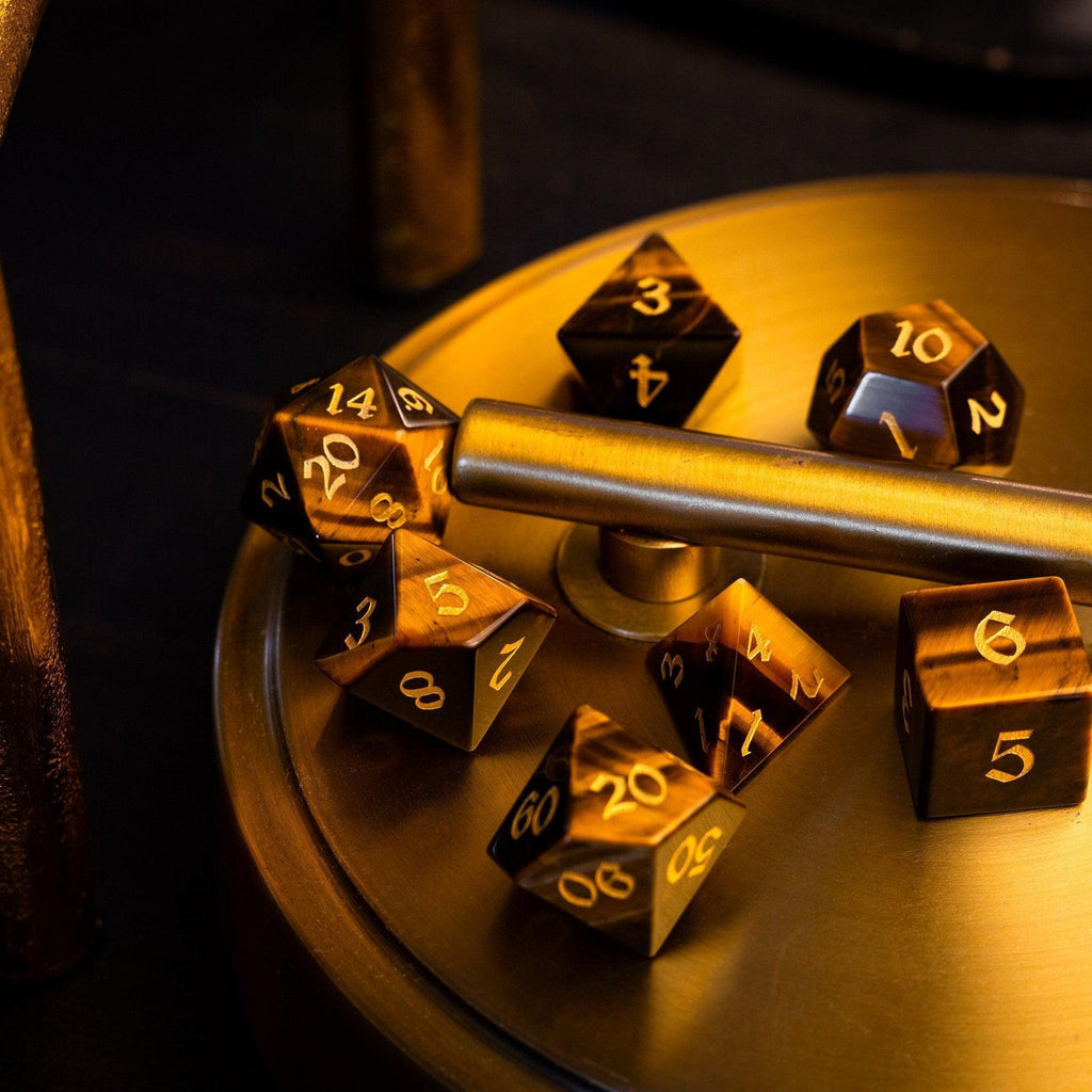 Yellow Tigers Eye Gemstone DND Dice Set - The misfit market