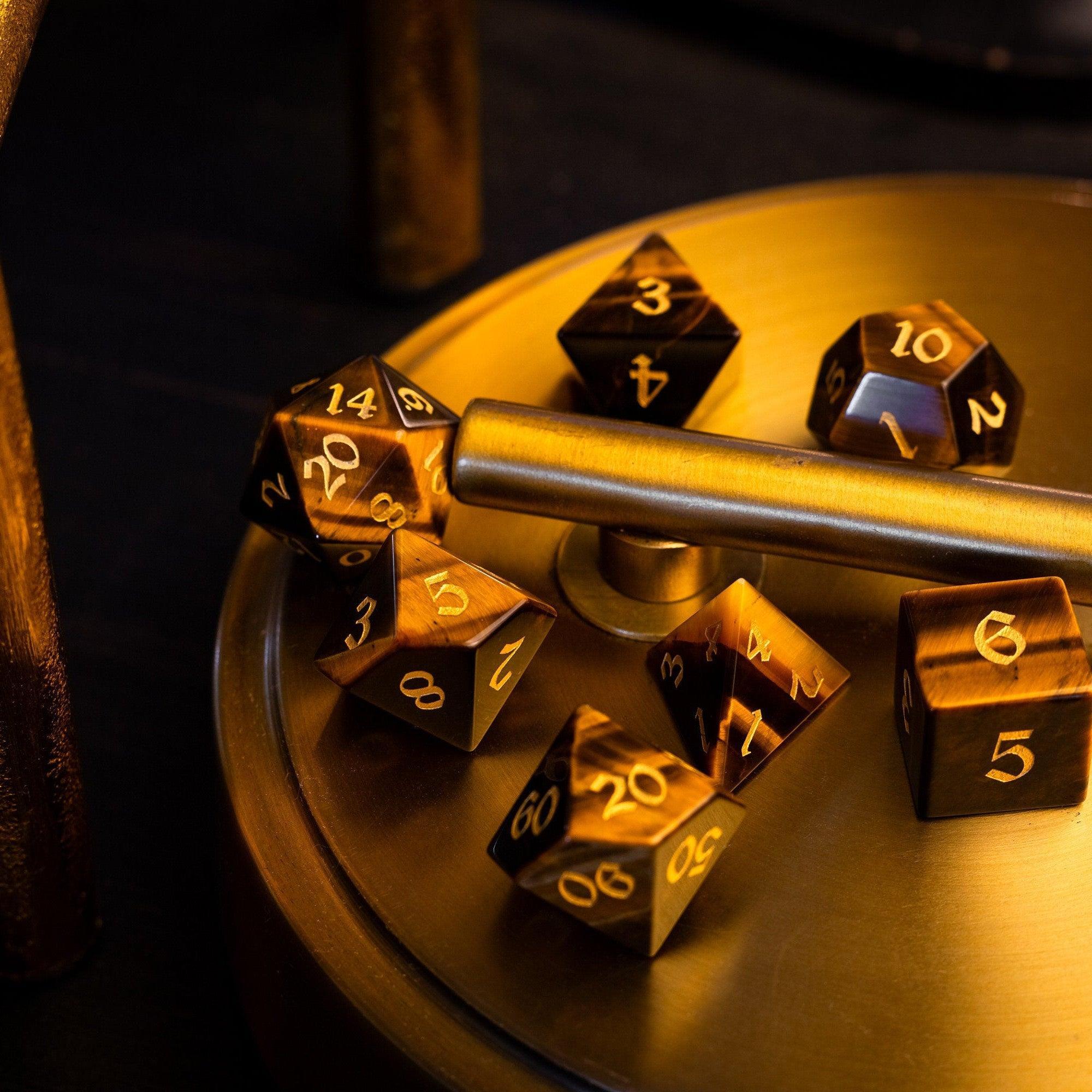 Yellow Tigers Eye Gemstone DND Dice Set - The misfit market