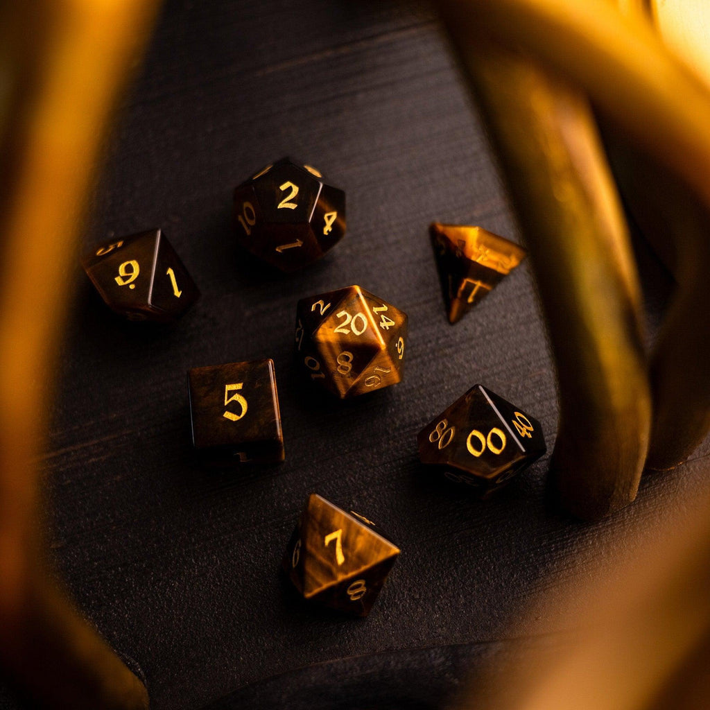 Yellow Tigers Eye Gemstone DND Dice Set - The misfit market