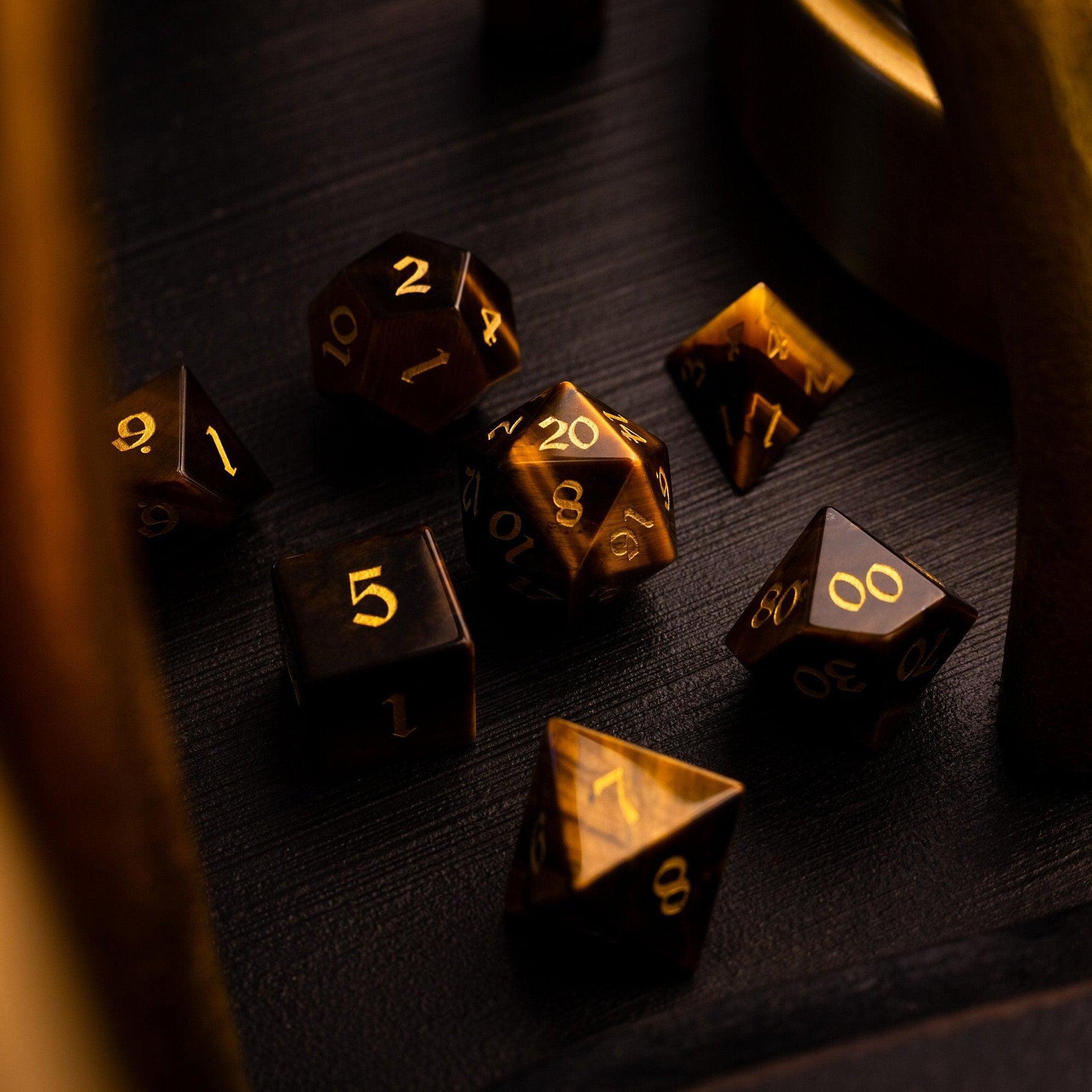Yellow Tigers Eye Gemstone DND Dice Set - The misfit market