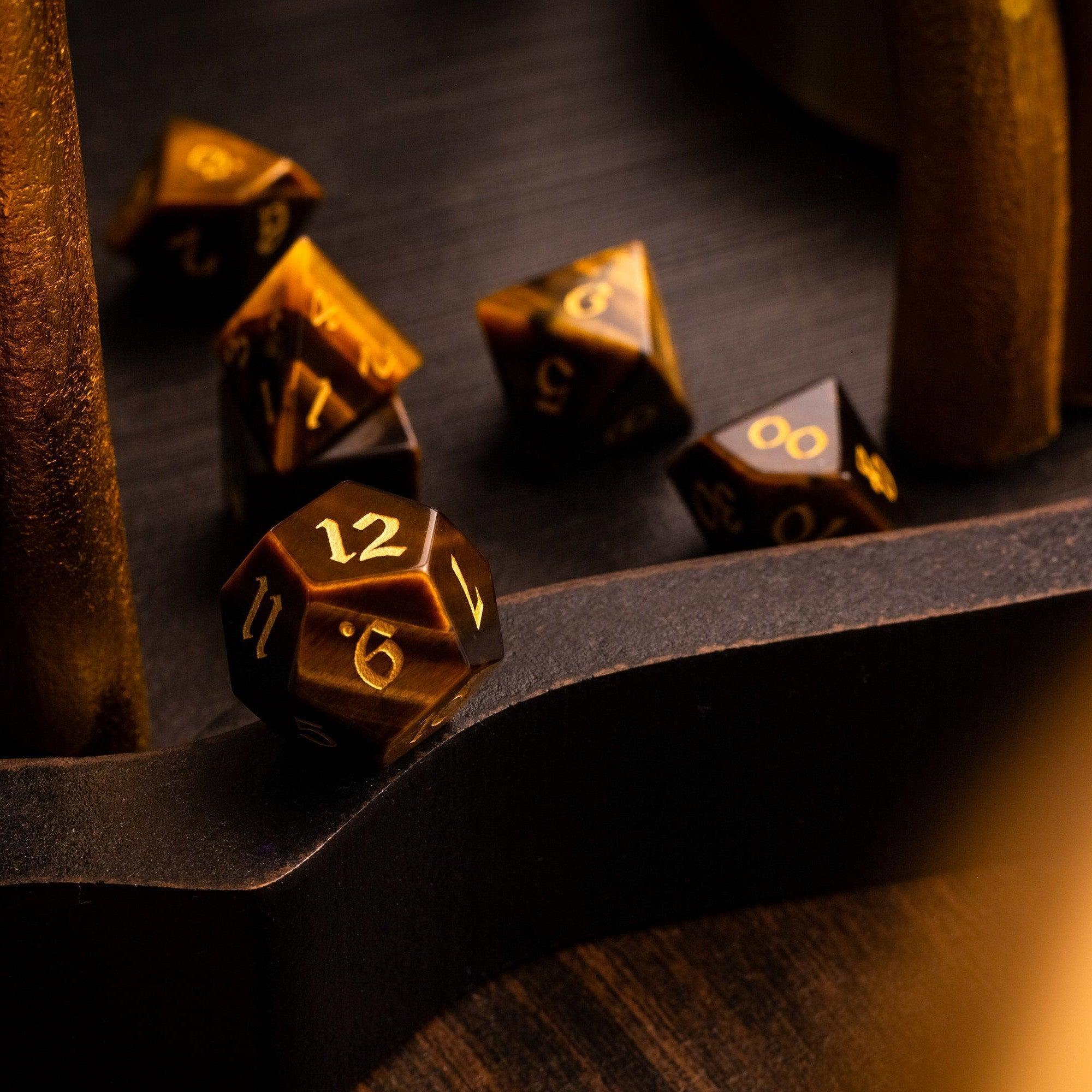 Yellow Tigers Eye Gemstone DND Dice Set - The misfit market