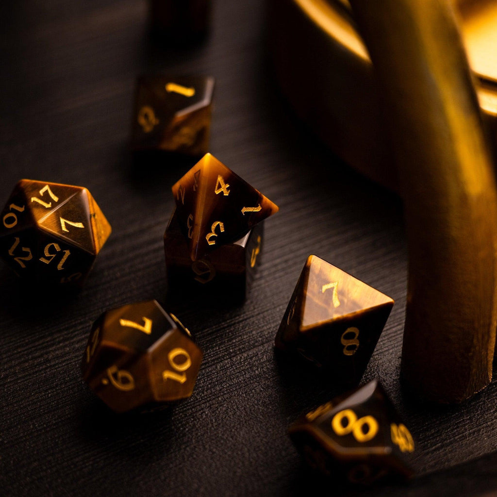 Yellow Tigers Eye Gemstone DND Dice Set - The misfit market