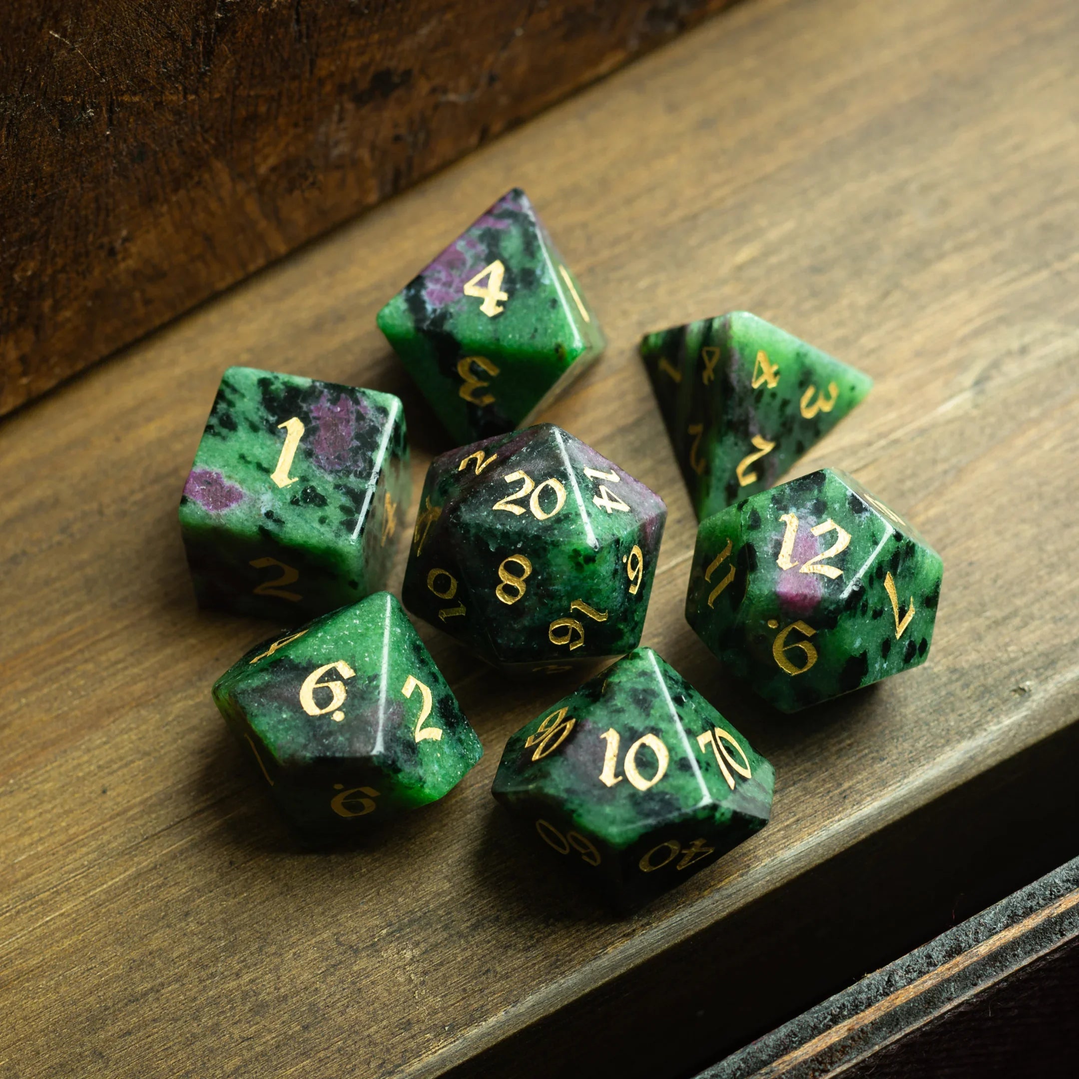 Zoisite Polyhedral Gemstone DND Dice Set - The misfit market