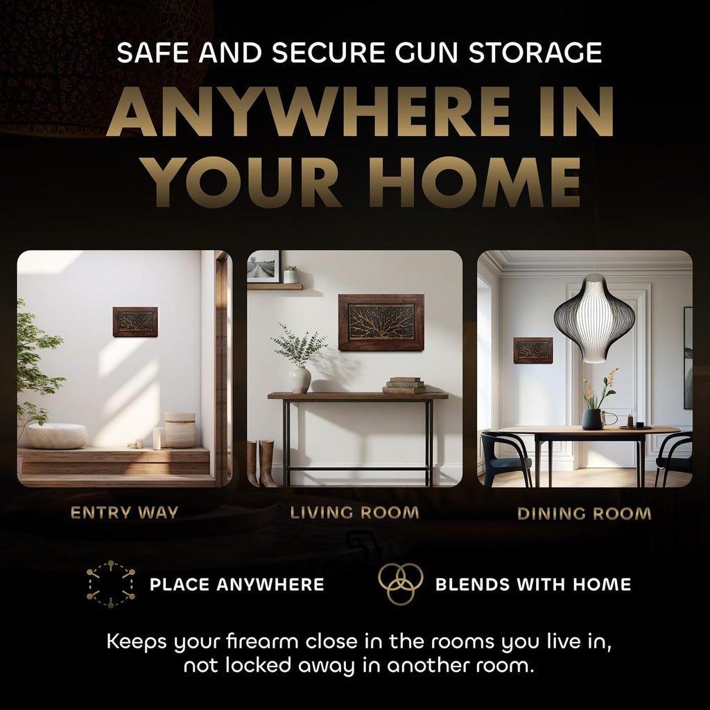 Gun Concealment Furniture - Hidden Gun Safe with Birds in a Tree Design - Fits 2 Handguns & Magazines - Wall Mounted Gun Storage with Magnetic Lock - Made in USA - The misfit market