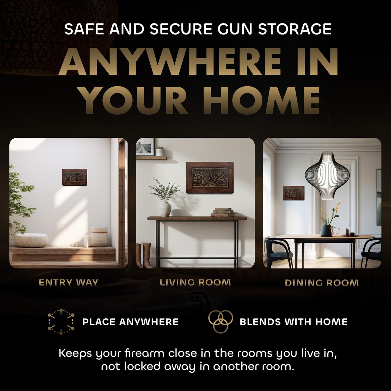 Gun Concealment Furniture - Hidden Gun Safe with Birds in a Tree Design - Fits 2 Handguns & Magazines - Wall Mounted Gun Storage with Magnetic Lock - Made in USA - The misfit market
