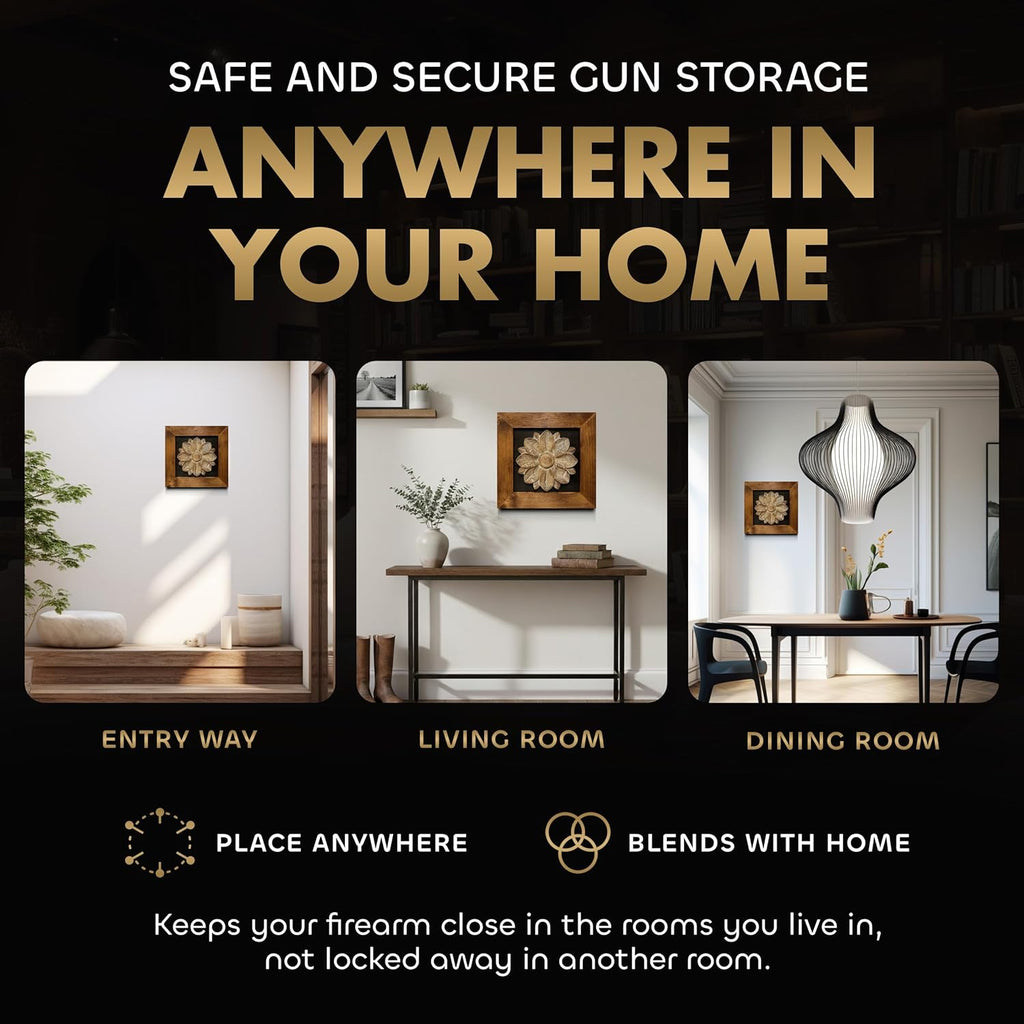 Wild Flower Hidden Gun Storage Wall Decor - Handcrafted Gun Concealment Furniture - Quick Access Handgun Safe with Magnetic Lock - Secure Hidden Wall Safe - USA Made (Black) - The misfit market