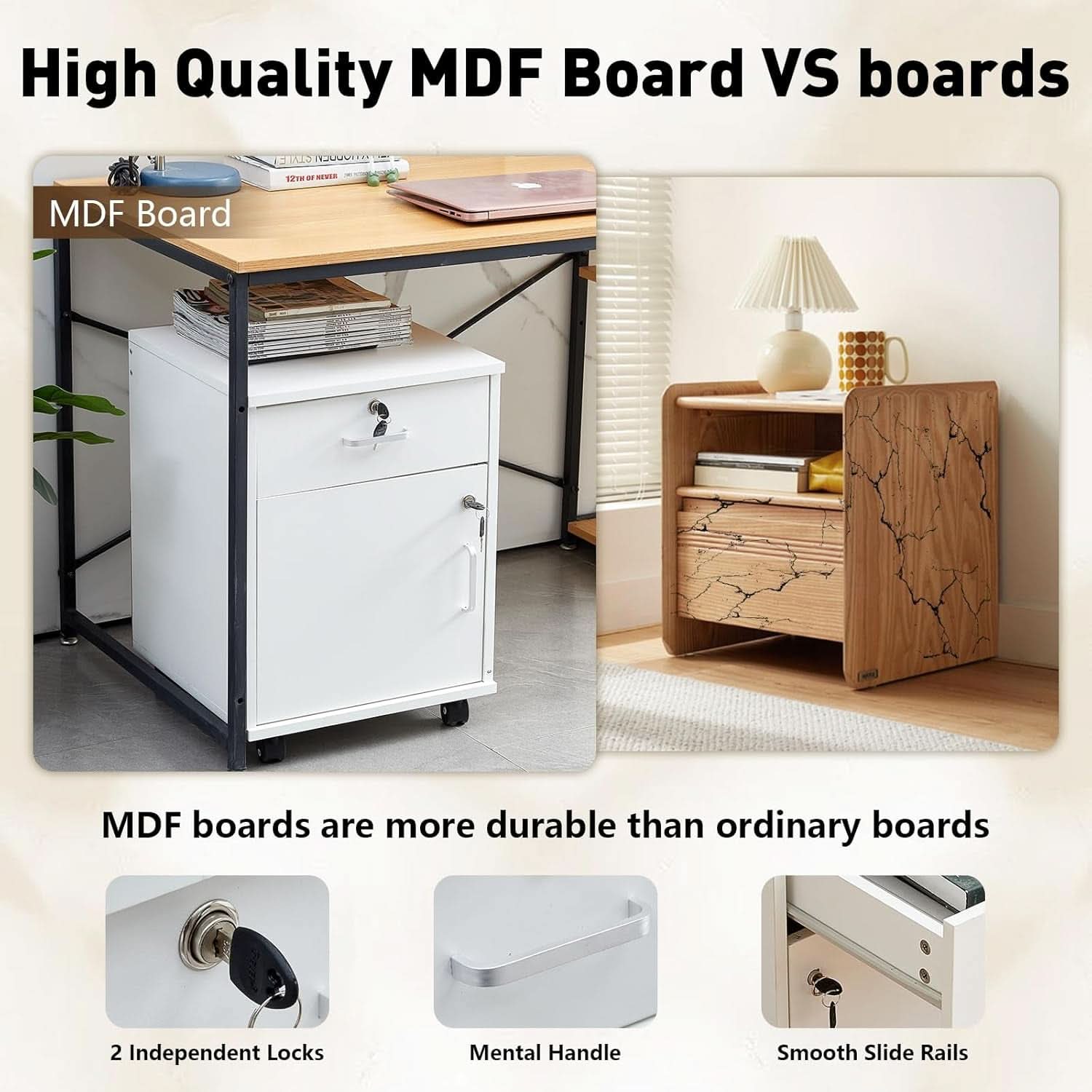 White Mobile File Cabinet With Lockable Drawer And Door - The misfit market