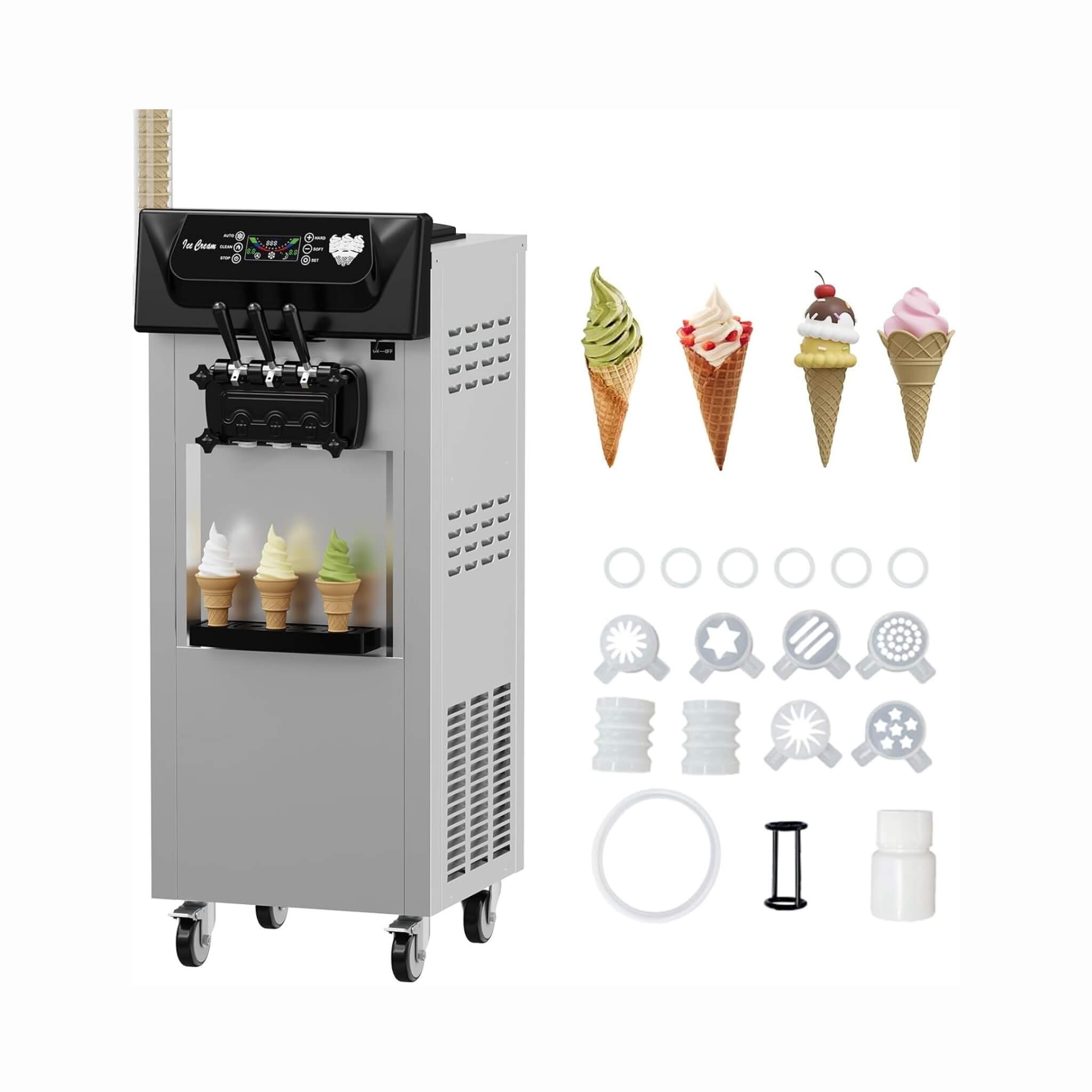 Commercial 2200W 3-Flavor Freestanding Soft Serve Ice Cream Machine With Auto Clean (SAK83517)