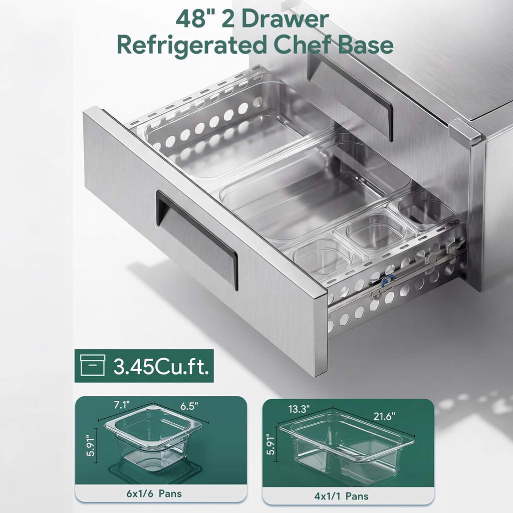 Commercial Double Drawer Undercounter Worktop Fridge With Chef Base & Wheels (SAK80596)