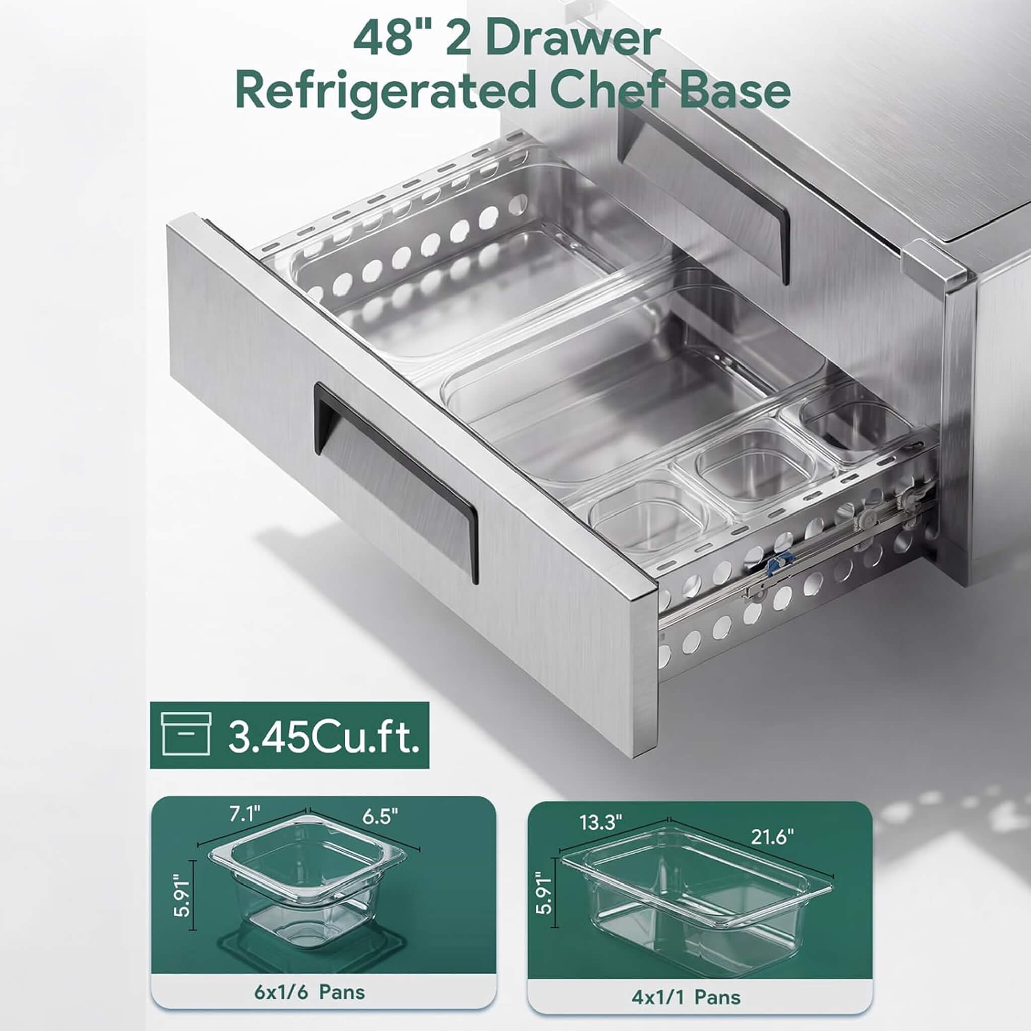 Commercial Double Drawer Undercounter Worktop Fridge With Chef Base & Wheels (SAK80596)