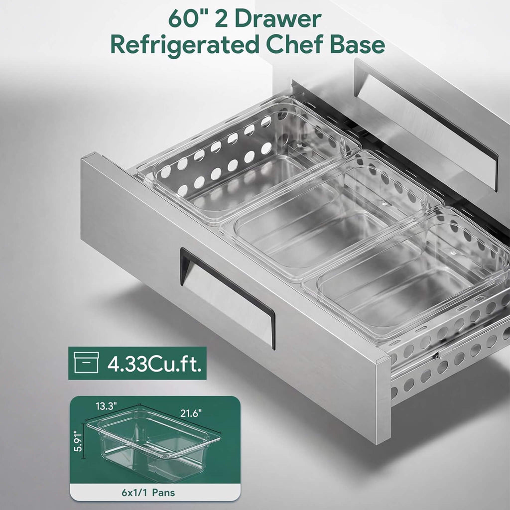 Commercial Double Drawer Undercounter Worktop Fridge With Chef Base & Wheels (SAK80596)