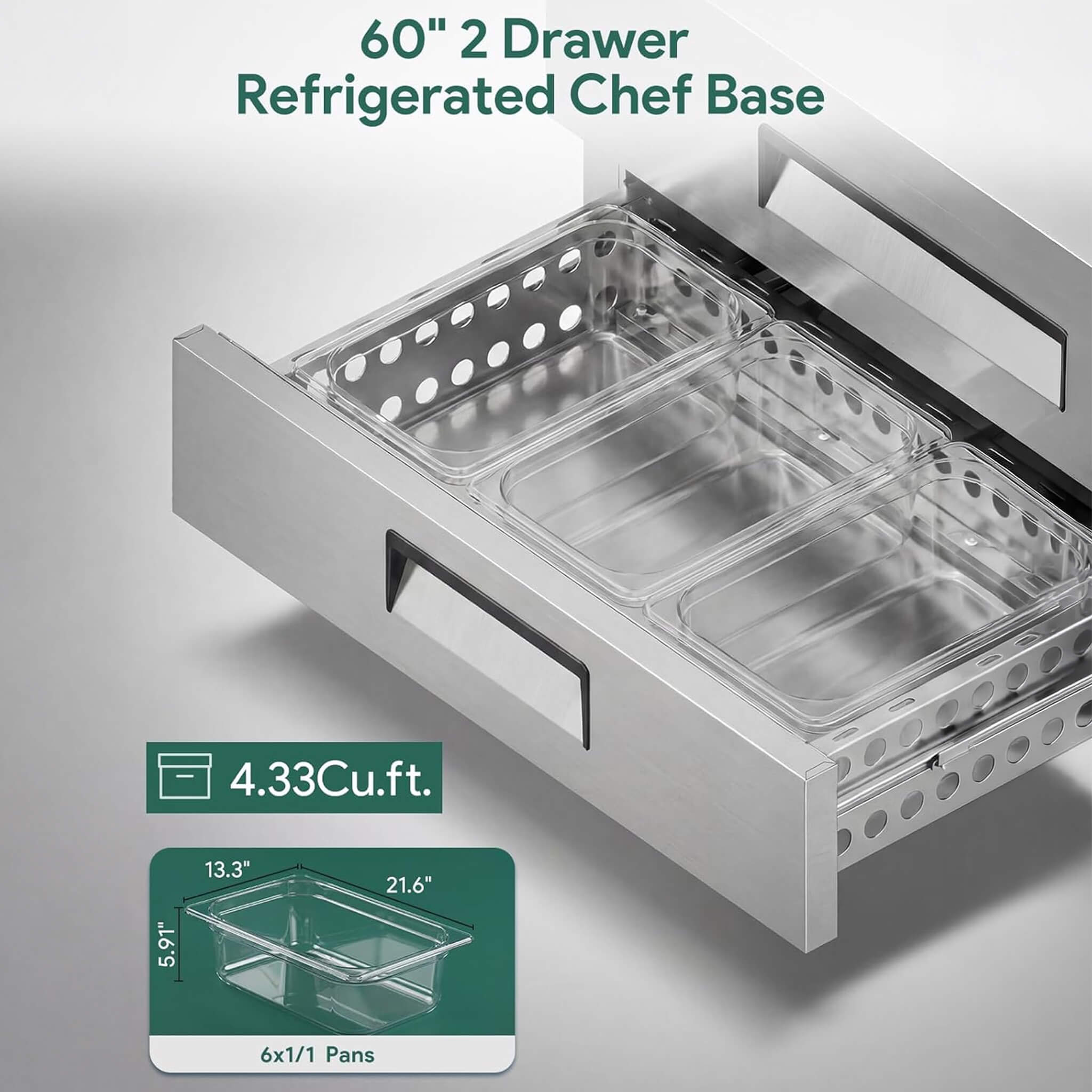 Commercial Double Drawer Undercounter Worktop Fridge With Chef Base & Wheels (SAK80596)