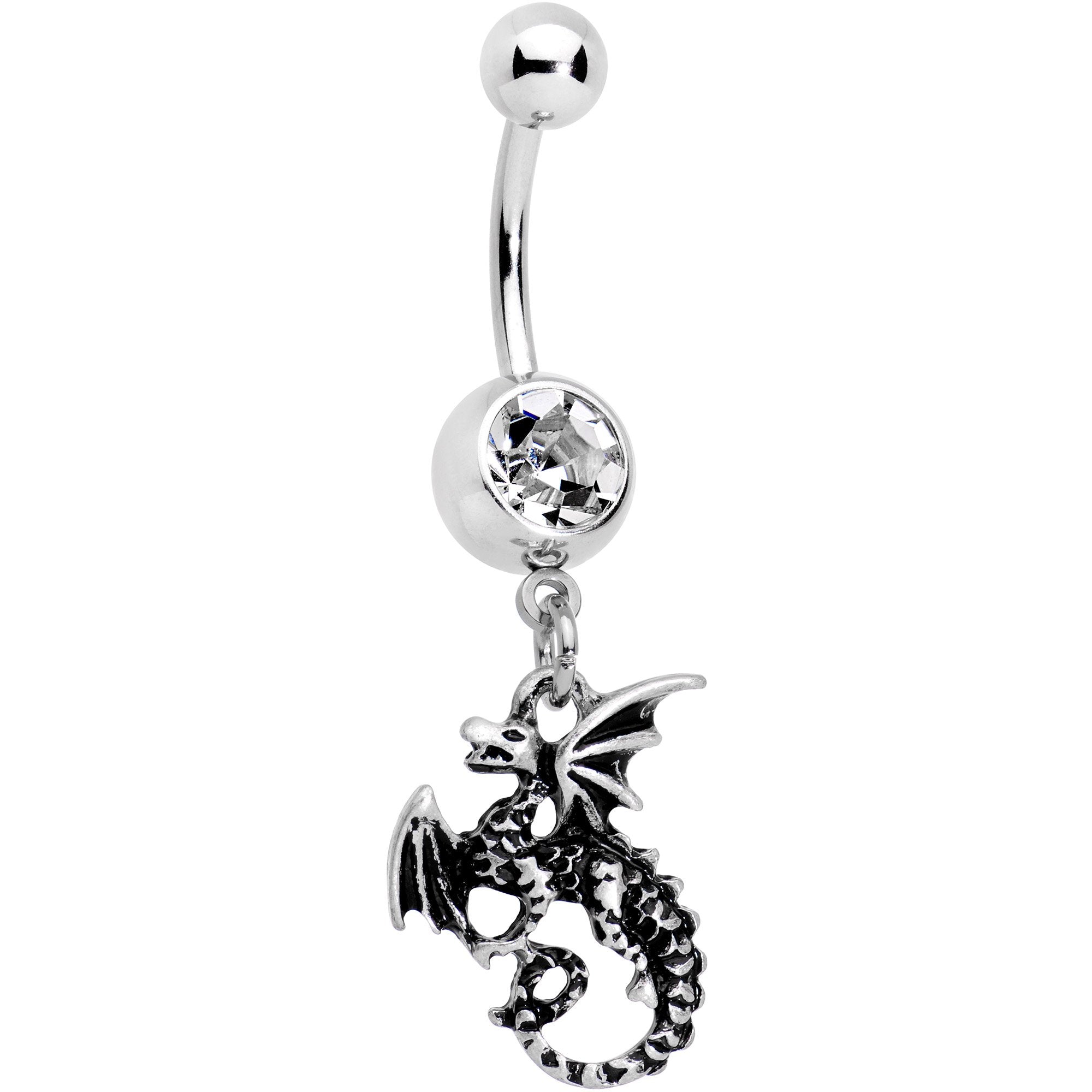 Clear Gem Dragon Dangle Belly Ring - The misfit market