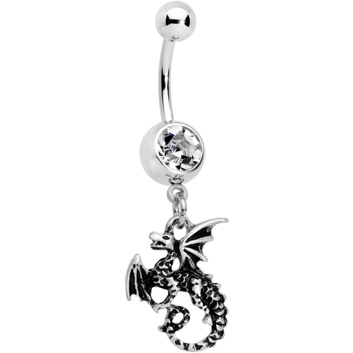 Clear Gem Dragon Dangle Belly Ring - The misfit market