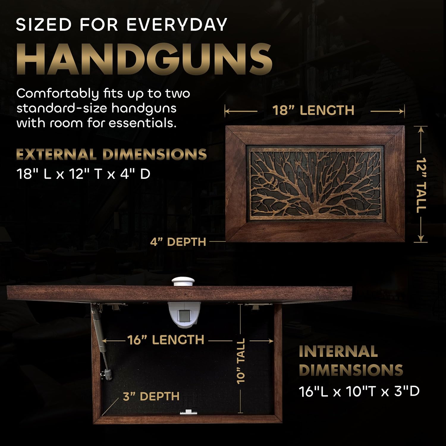 Gun Concealment Furniture - Hidden Gun Safe with Birds in a Tree Design - Fits 2 Handguns & Magazines - Wall Mounted Gun Storage with Magnetic Lock - Made in USA - The misfit market