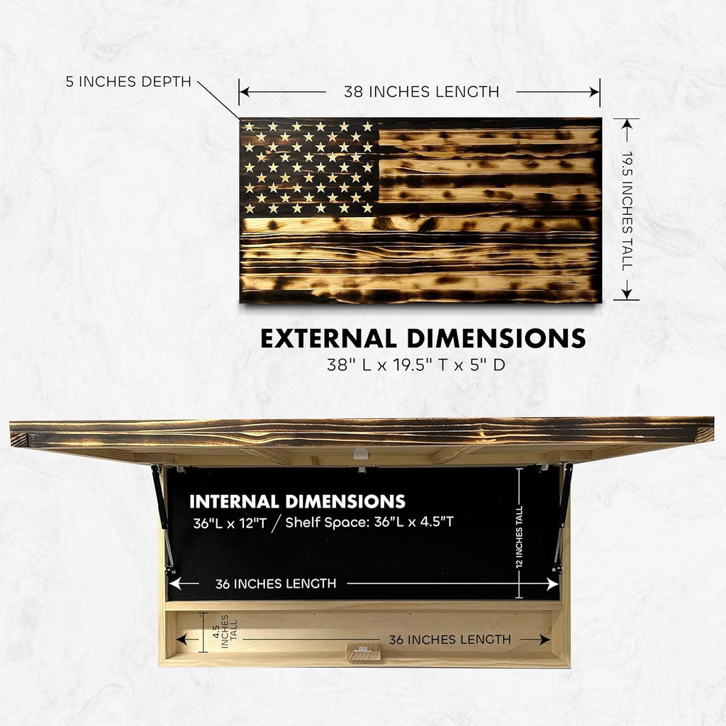 Large American Flag Gun Safe - Quick Access Hidden Gun Safe for Rifles, Shotguns, & Handguns - Gun Concealment Furniture with Magnetic Lock - Gun Self Hidden Storage (Burnt) - The misfit market