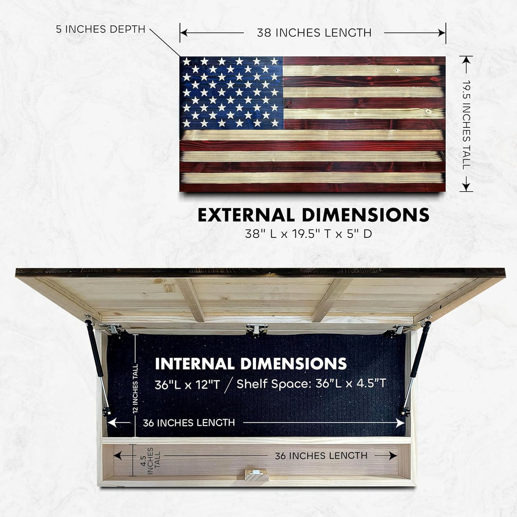 Large American Flag Gun Safe - Quick Access Hidden Gun Safe for Rifles, Shotguns, & Handguns - Gun Concealment Furniture with Magnetic Lock - Gun Self Hidden Storage (Red and Blue) - The misfit market