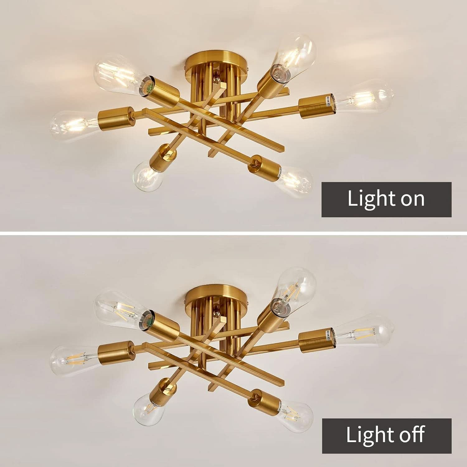 Gold Sputnik Chandelier Semi Flush Mount Ceiling Light - The misfit market