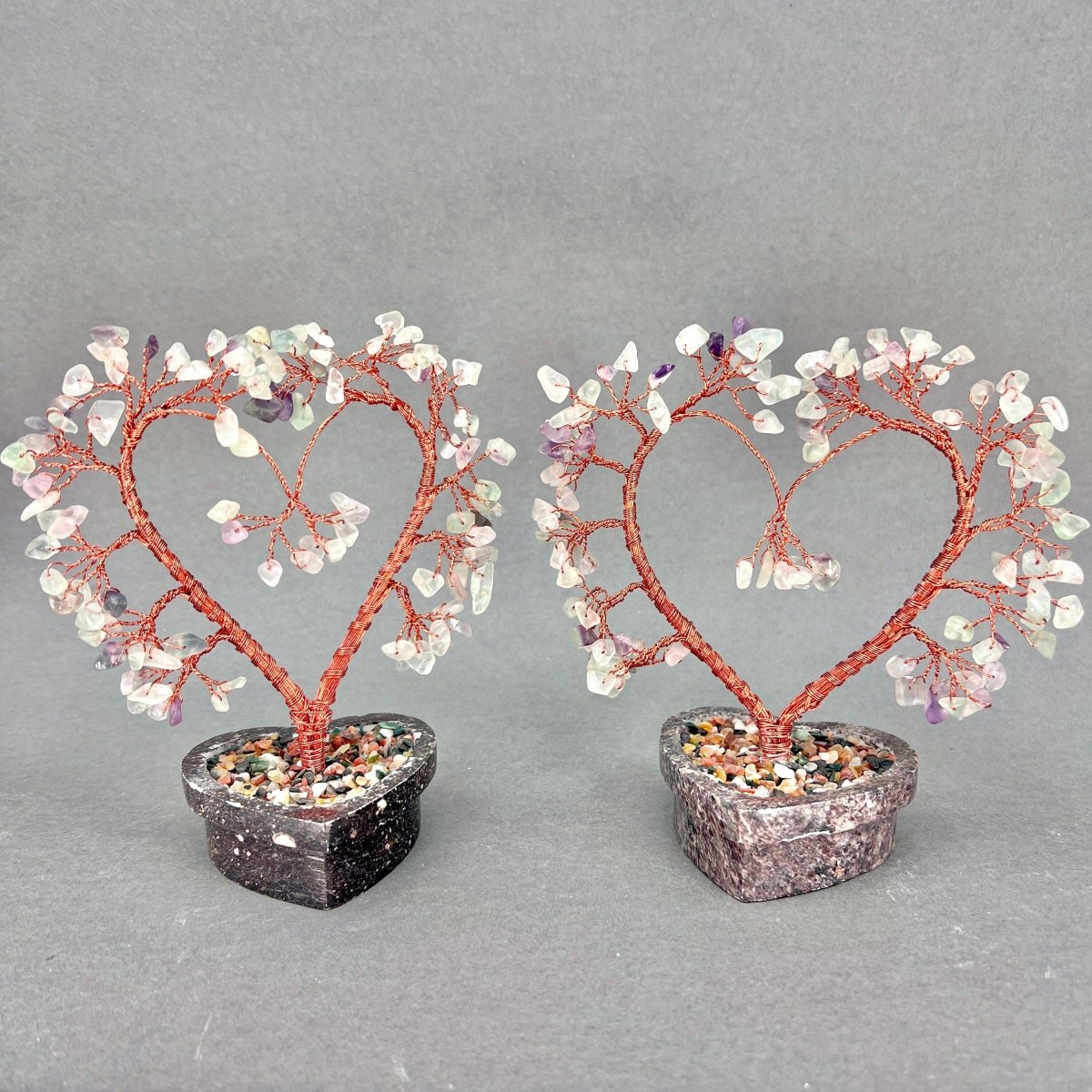 Fluorite Large Gemstone Tree On Soapstone Base Set Of 2