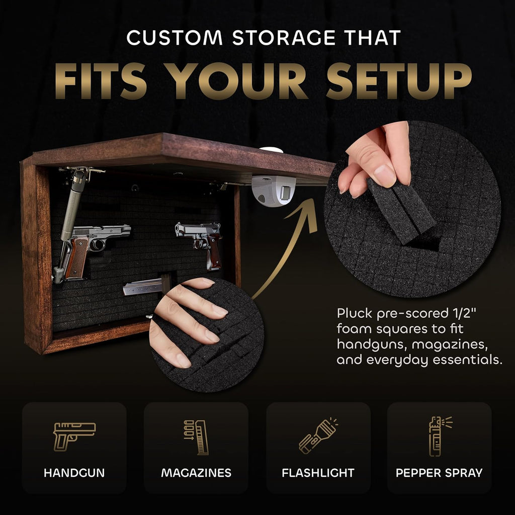 Gun Concealment Furniture - Hidden Gun Safe with Birds in a Tree Design - Fits 2 Handguns & Magazines - Wall Mounted Gun Storage with Magnetic Lock - Made in USA - The misfit market