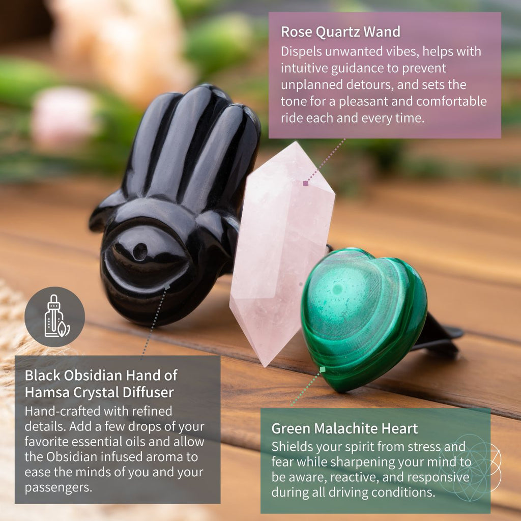Hamsa Hand of Safe Travels: Aromatherapy Crystal Car Kit - The misfit market