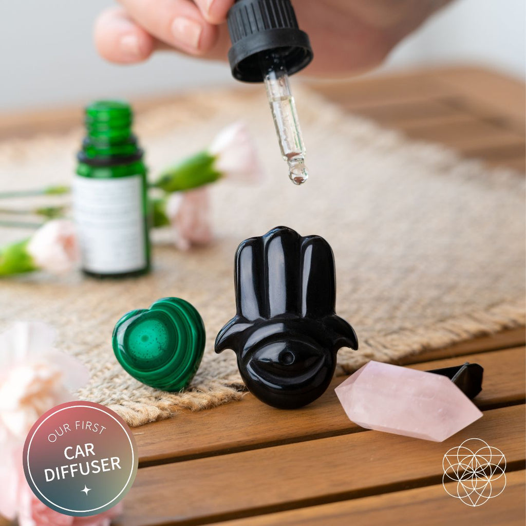 Hamsa Hand of Safe Travels: Aromatherapy Crystal Car Kit - The misfit market