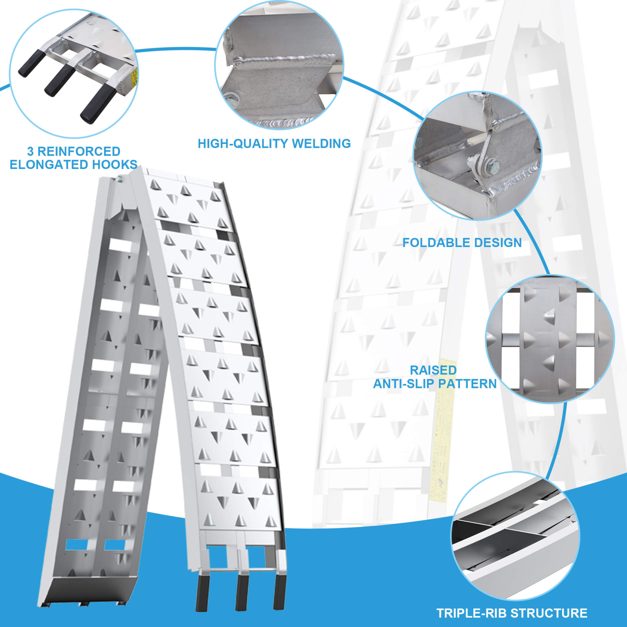 Heavy-Duty 1500LB 7.5FT Folding Aluminum Loading Ramps Set (SAK30158)