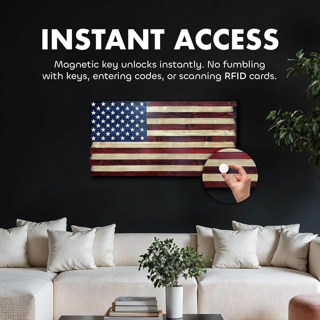 Large American Flag Gun Safe - Quick Access Hidden Gun Safe for Rifles, Shotguns, & Handguns - Gun Concealment Furniture with Magnetic Lock - Gun Self Hidden Storage (Red and Blue) - The misfit market