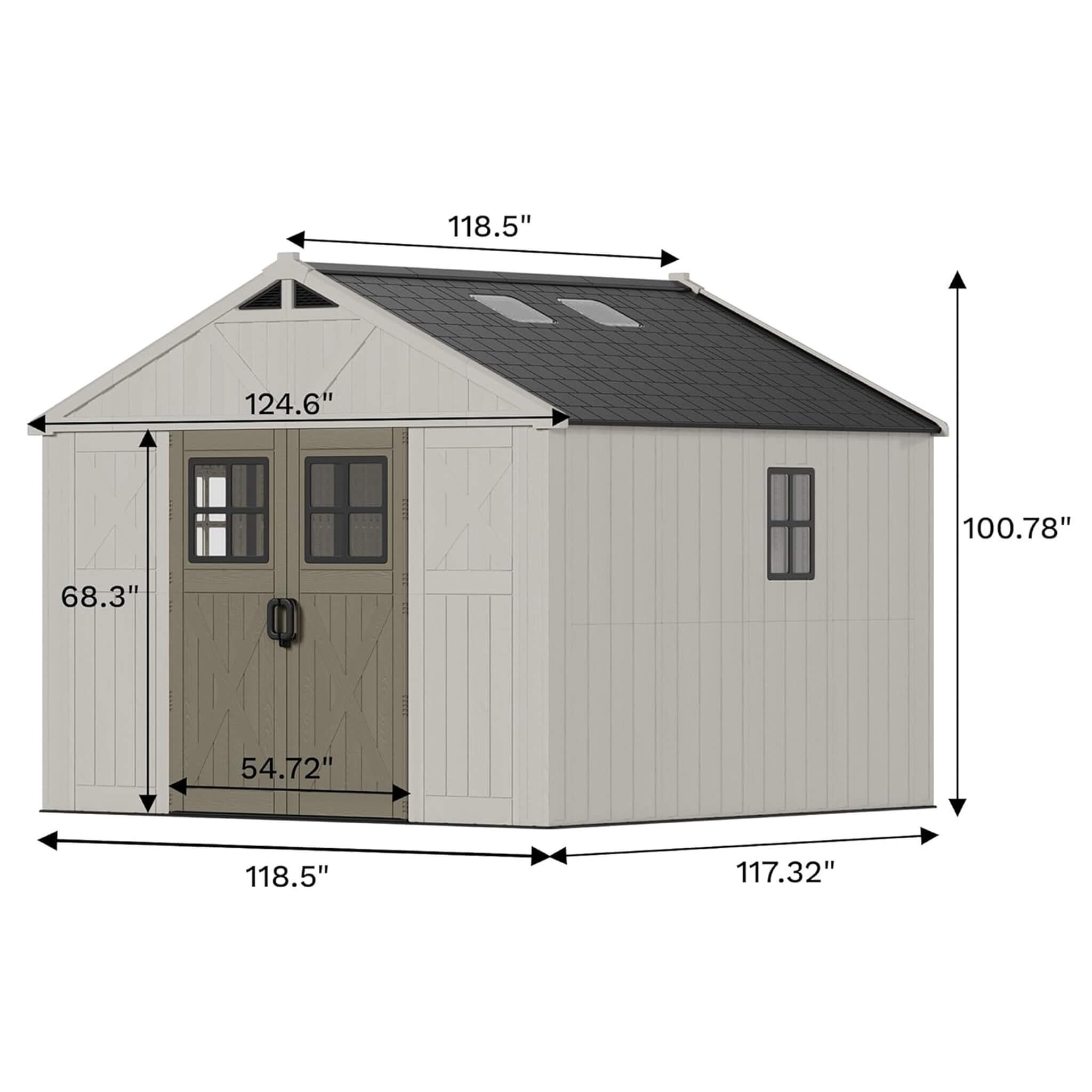 Alora Large Resin Outdoor Storage Shed with Floor, Windows, and Lockable Door (SAK98421)