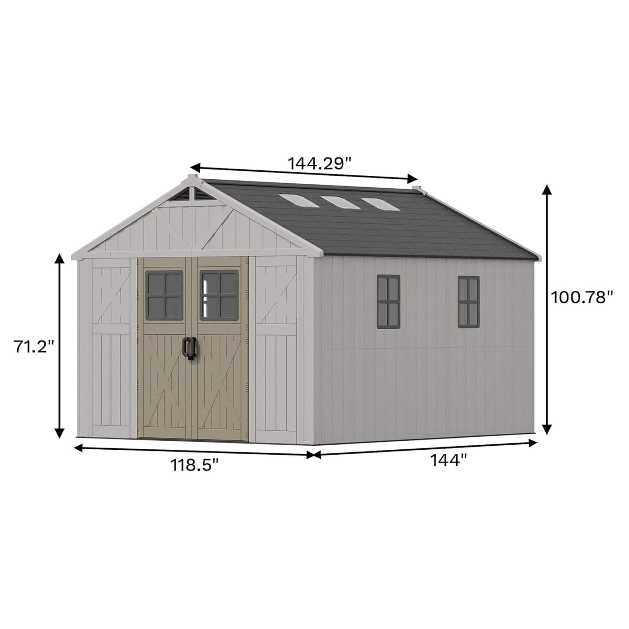 Alora Large Resin Outdoor Storage Shed with Floor, Windows, and Lockable Door (SAK98421)