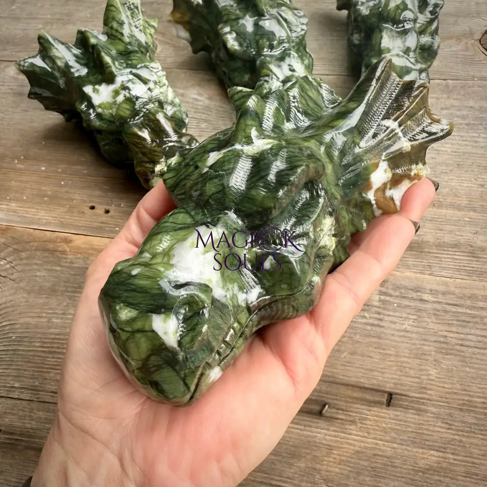 Large Serpentine Jade Dragon Head Crystal Carving - The misfit market
