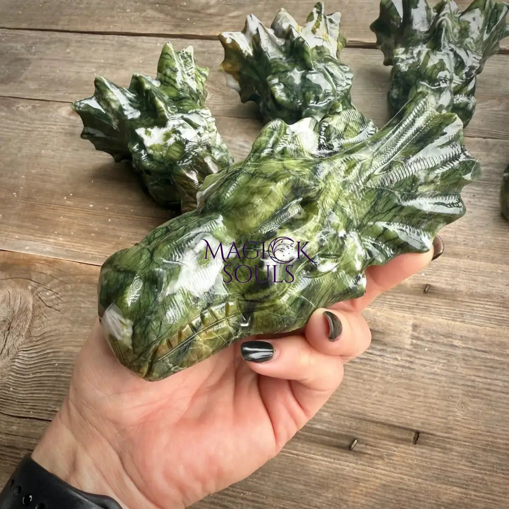 Large Serpentine Jade Dragon Head Crystal Carving - The misfit market