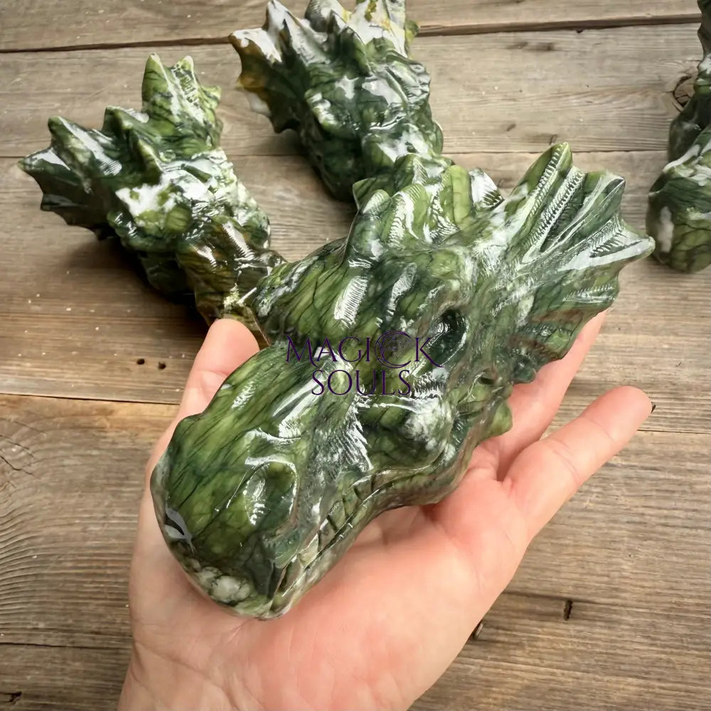 Large Serpentine Jade Dragon Head Crystal Carving - The misfit market