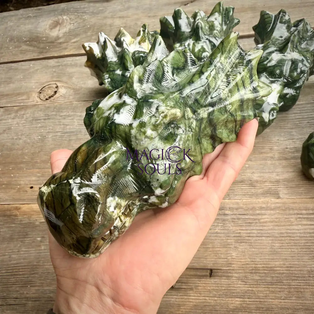 Large Serpentine Jade Dragon Head Crystal Carving - The misfit market