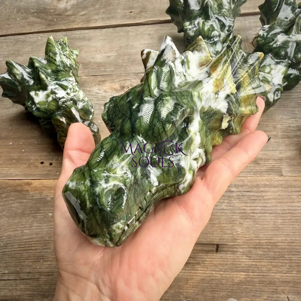 Large Serpentine Jade Dragon Head Crystal Carving - The misfit market