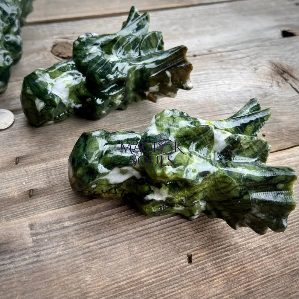 Large Serpentine Jade Dragon Head Crystal Carving - The misfit market