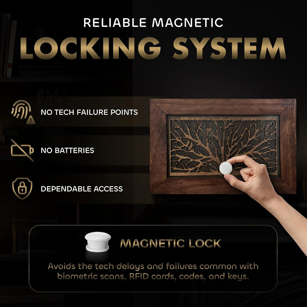 Gun Concealment Furniture - Hidden Gun Safe with Birds in a Tree Design - Fits 2 Handguns & Magazines - Wall Mounted Gun Storage with Magnetic Lock - Made in USA - The misfit market