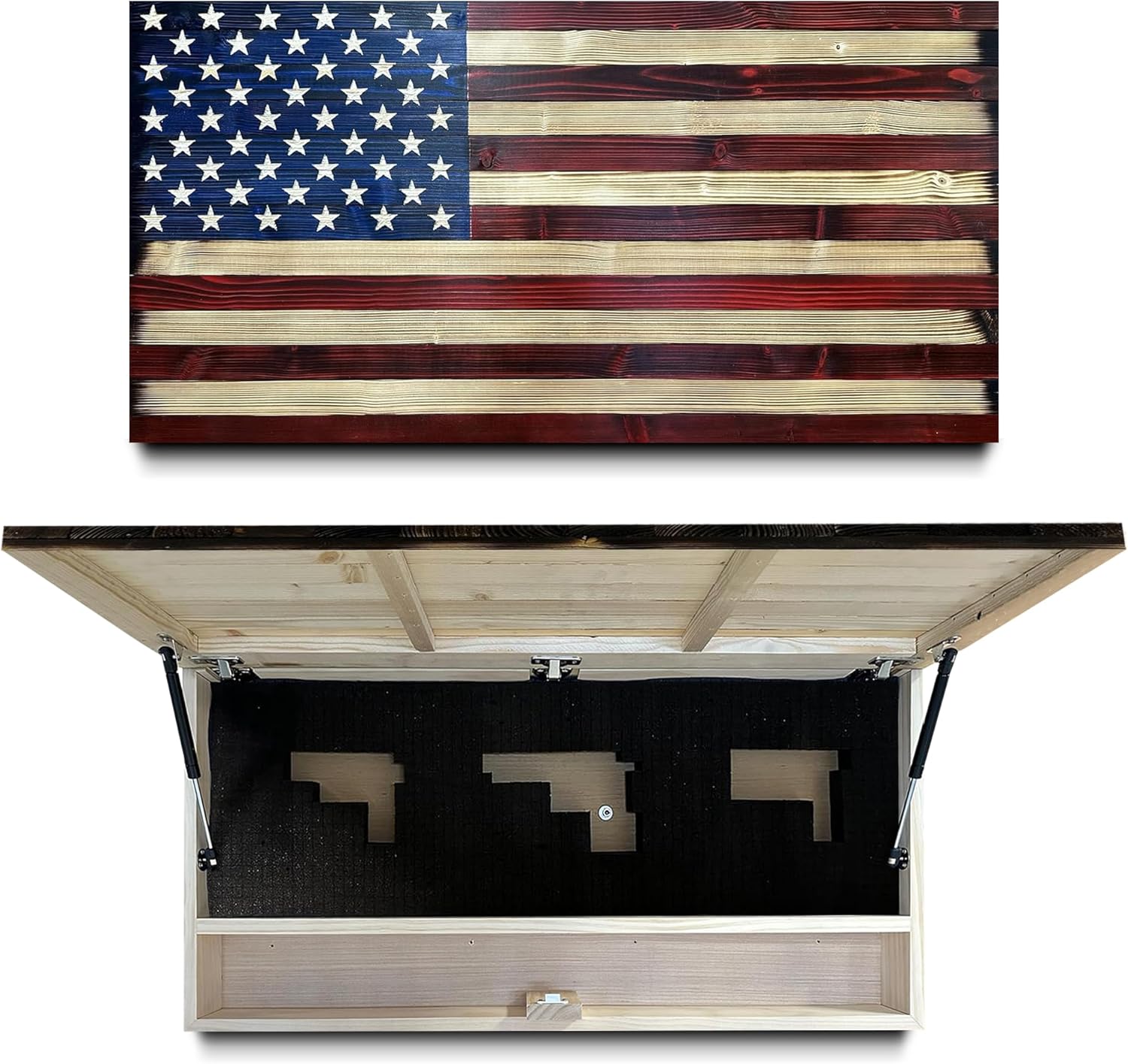 Large American Flag Gun Safe - Quick Access Hidden Gun Safe for Rifles, Shotguns, & Handguns - Gun Concealment Furniture with Magnetic Lock - Gun Self Hidden Storage (Red and Blue) - The misfit market
