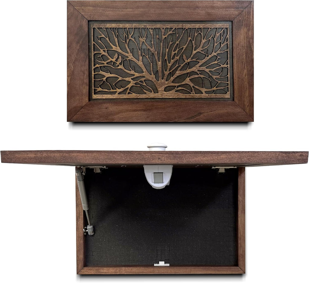 Gun Concealment Furniture - Hidden Gun Safe with Birds in a Tree Design - Fits 2 Handguns & Magazines - Wall Mounted Gun Storage with Magnetic Lock - Made in USA - The misfit market